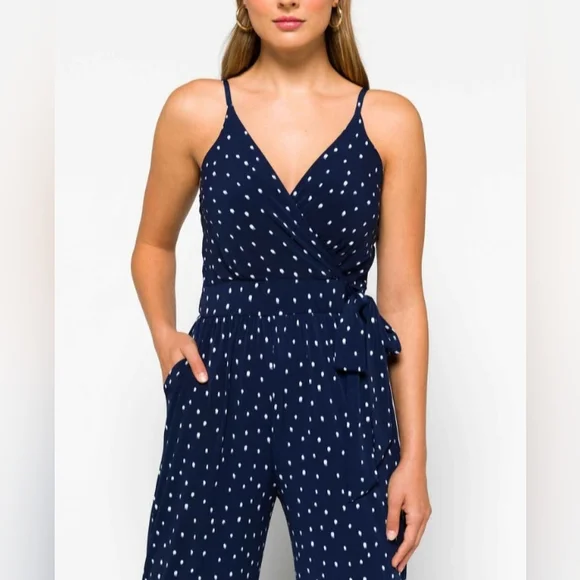 Kaileigh Navy and White Spotted Jumpsuit - Picture 4 of 5